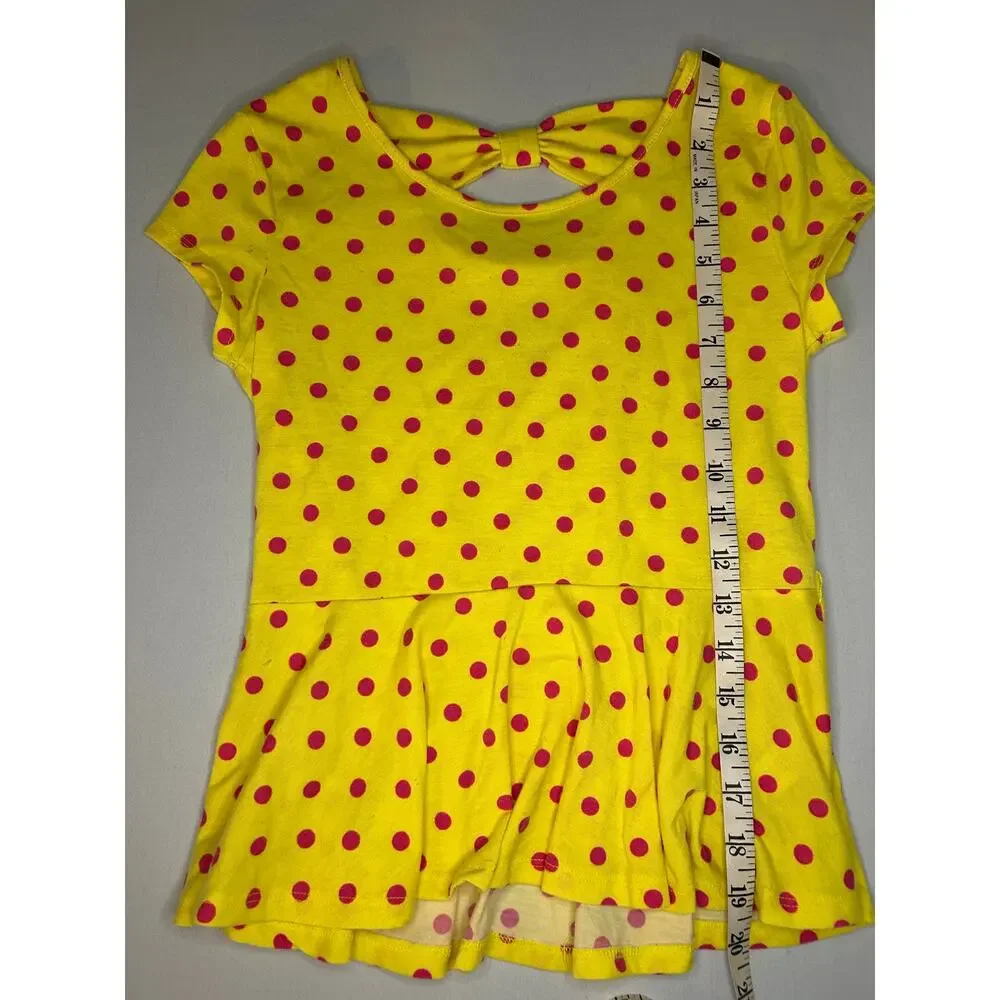Justice Girls 12 Yellow Red Polka Dot Bow Back Peplum Top Short Sleeve
